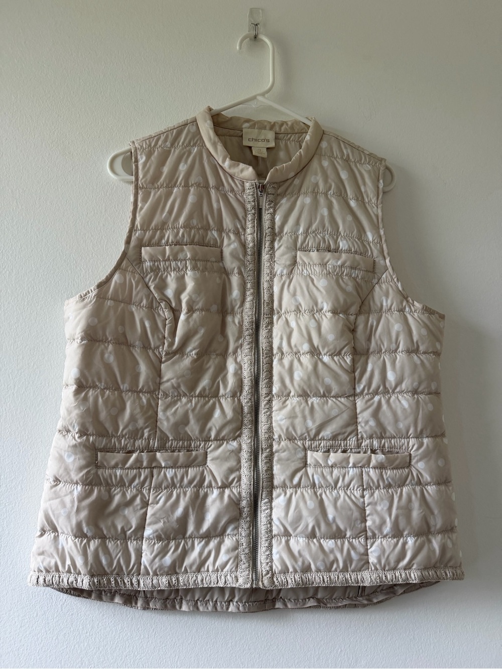 Chicos light tan polka-dot puffer vest
